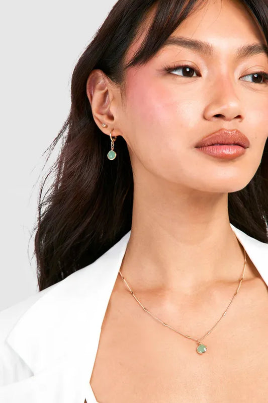 Green Stone Necklace And Earring Set