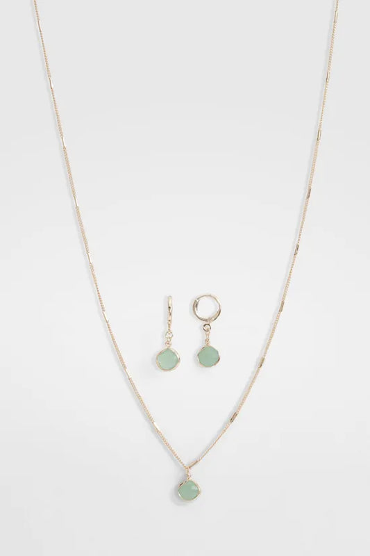 Green Stone Necklace And Earring Set