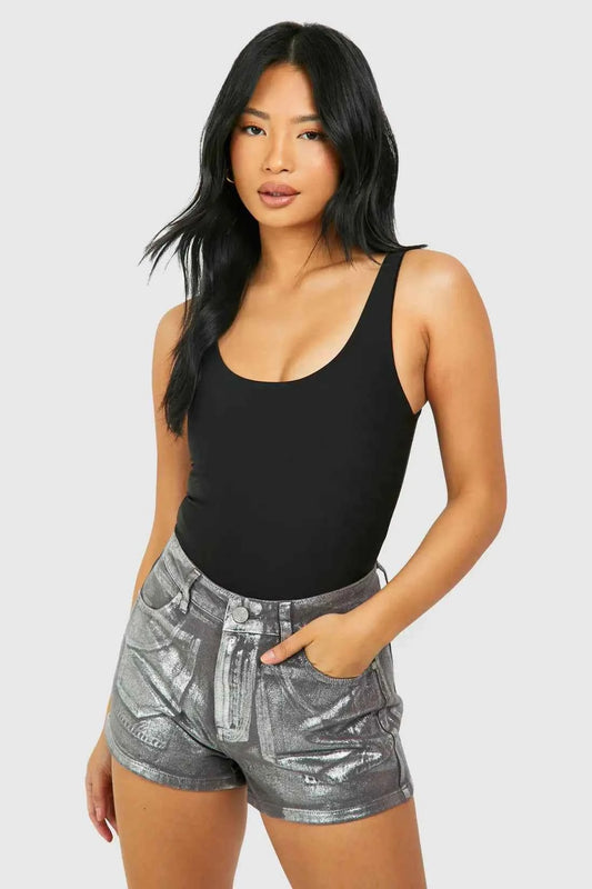 Boohoo Petite Silver Metallic Denim Shorts