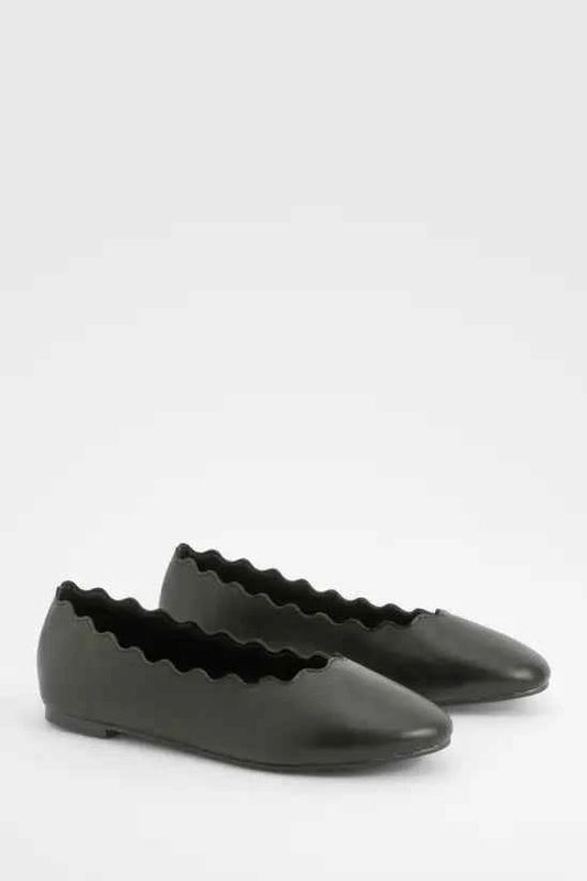 Boohoo Wide Fit Scallop Edge Ballet Flats