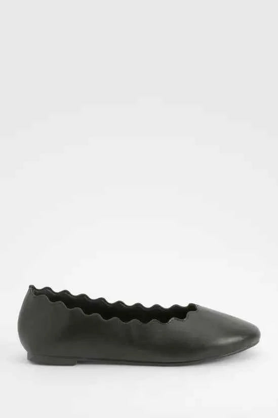 Boohoo Wide Fit Scallop Edge Ballet Flats