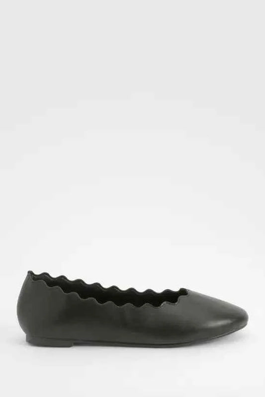 Boohoo Wide Fit Scallop Edge Ballet Flats