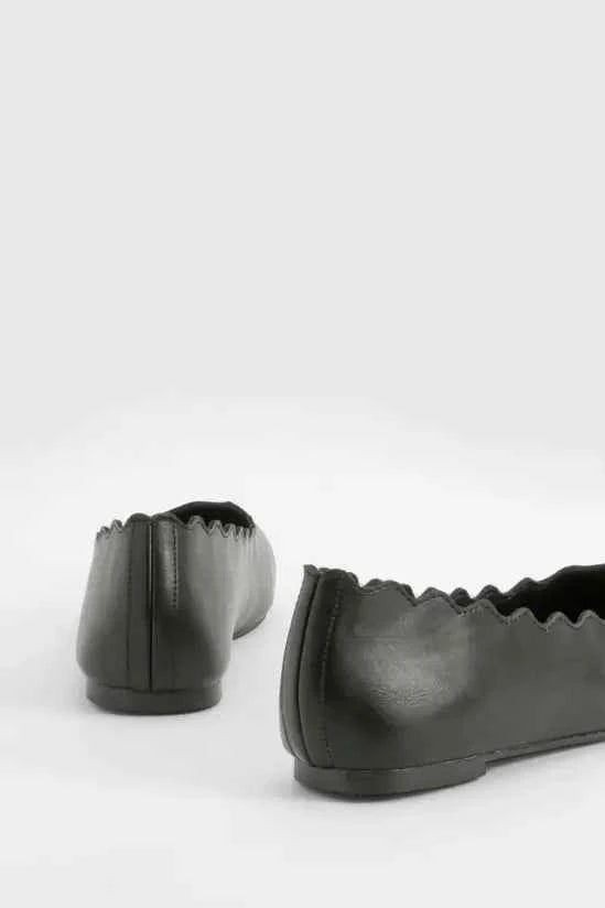 Boohoo Wide Fit Scallop Edge Ballet Flats