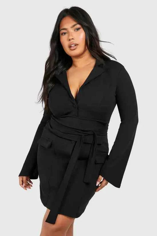 Boohoo - Plus Obi Waist Skort Blazer Dress