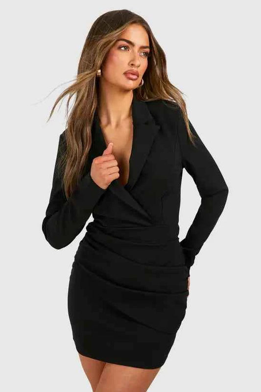 boohoo Wrap Long Sleeve Blazer Dress