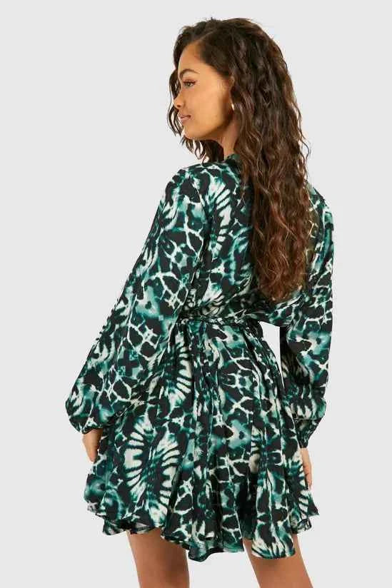 boohoo Blue Blur Print Godet Mini Dress