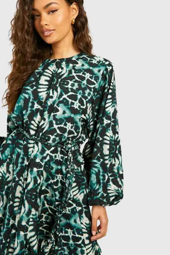 boohoo Blue Blur Print Godet Mini Dress