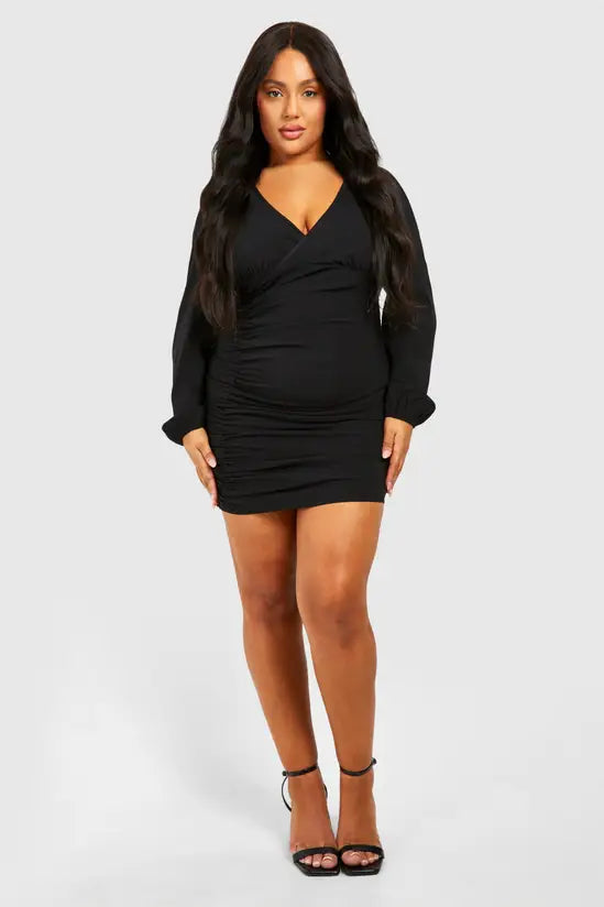 boohoo Plus Ruched Mini Bengaline Dress
