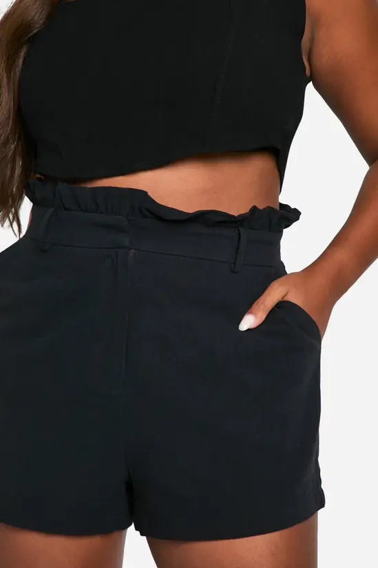 boohoo Plus Linen Feel Paperbag Waist Shorts