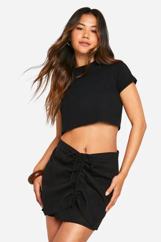 boohoo Cotton Ruched Side Mini Skirt