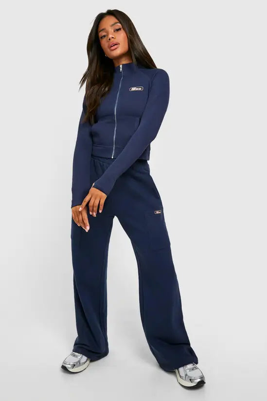 boohoo Badge Detail Ribbed Zip Through Top