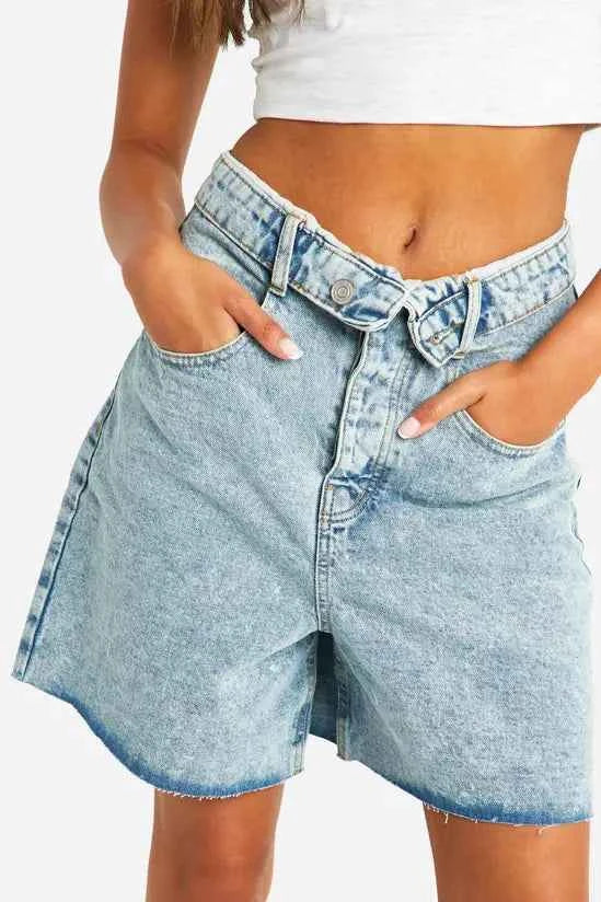 boohoo Folded Waistband Longline Denim Short