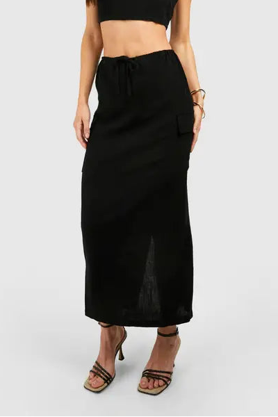 boohoo Tall Linen Look Pocket Midaxi Skirt