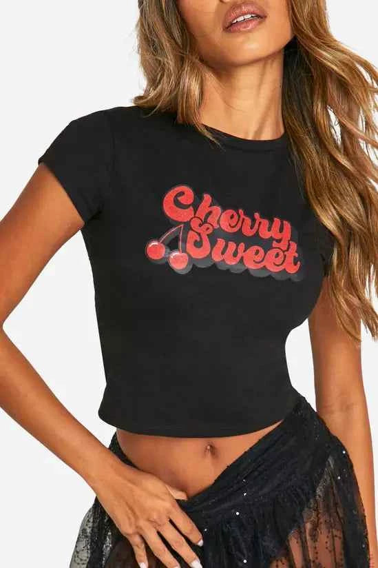 Boohoo - Cherry Sweet Printed Cap Sleeve Baby Tee