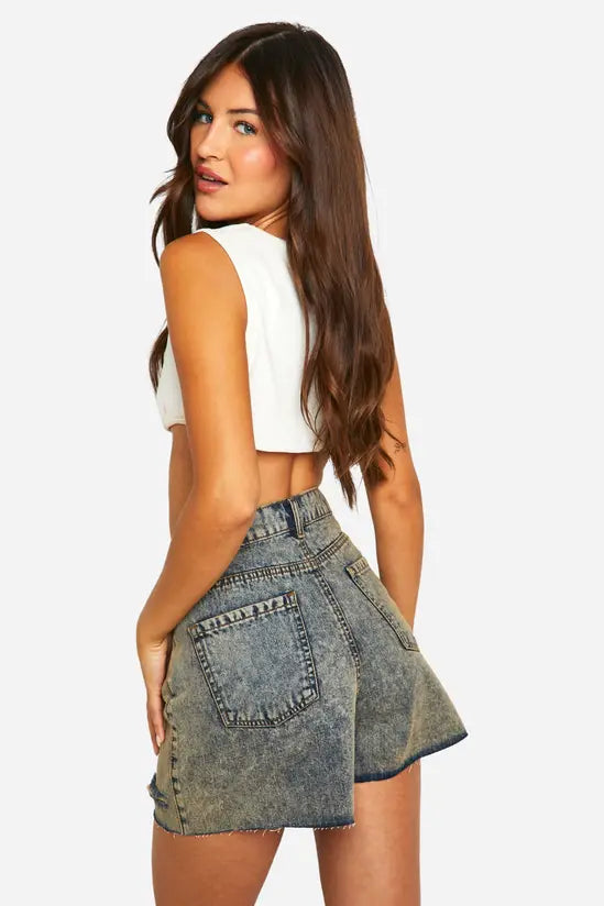 boohoo Dirty Tint Ripped Hem Denim Shorts