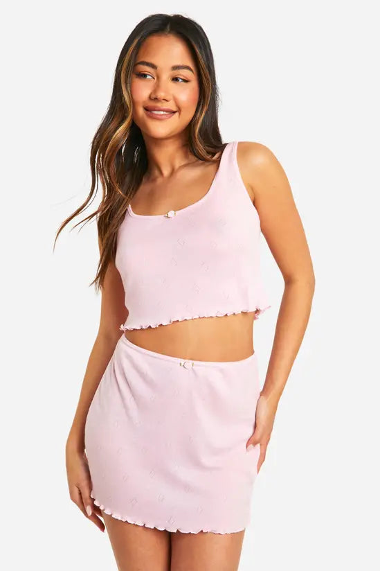 boohoo Pointelle Rose Detail Scoop Vest
