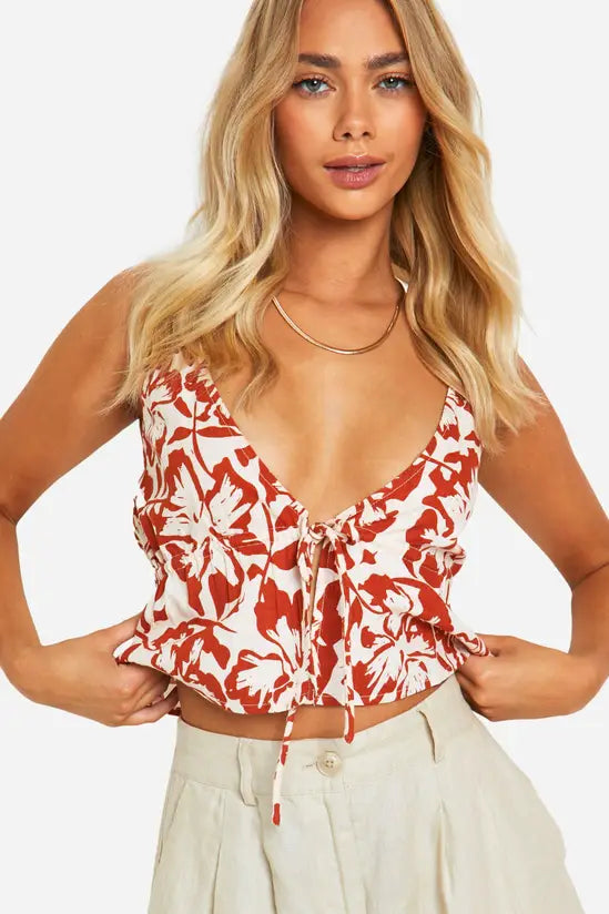 boohoo Rust Floral Printed Cami Top