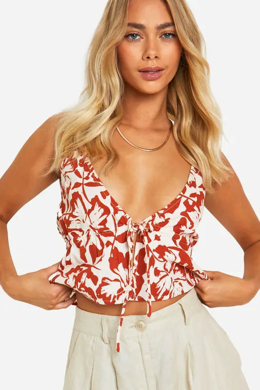 boohoo Rust Floral Printed Cami Top