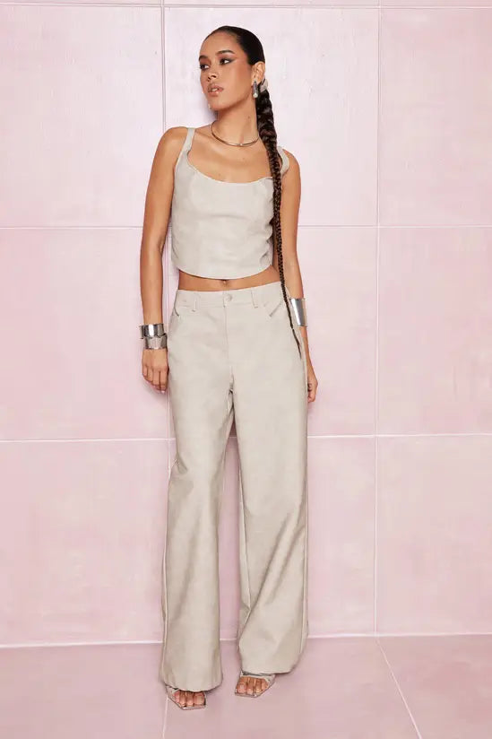 Boohoo - Washed Faux Leather Wide Leg Trousers