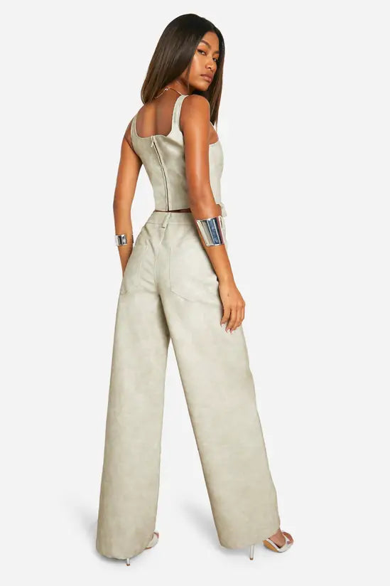Boohoo - Washed Faux Leather Wide Leg Trousers