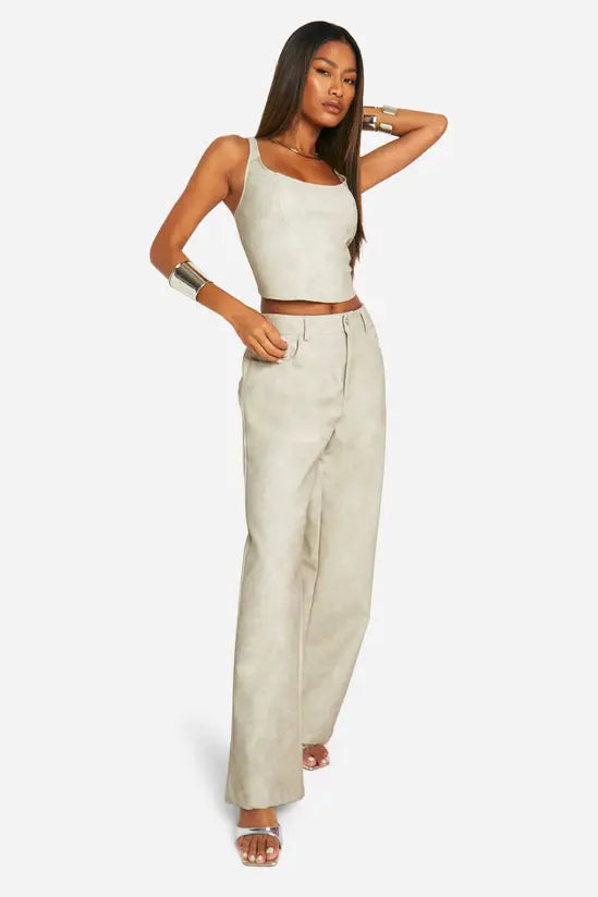 Boohoo - Washed Faux Leather Wide Leg Trousers