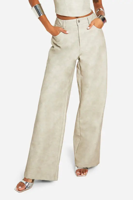 Boohoo - Washed Faux Leather Wide Leg Trousers