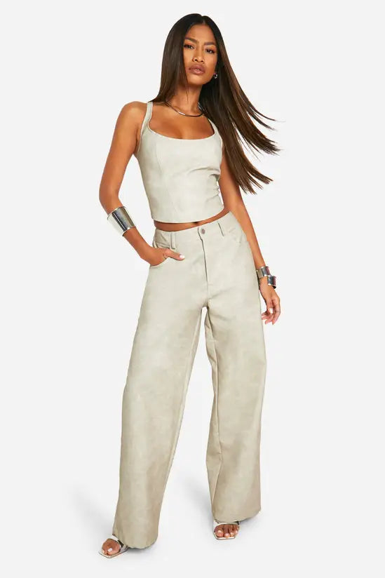 Boohoo - Washed Faux Leather Wide Leg Trousers
