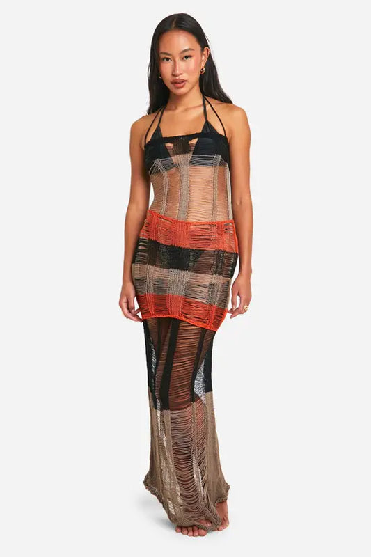 Boohoo - Ladder Knit Colour Block Beach Maxi Dress