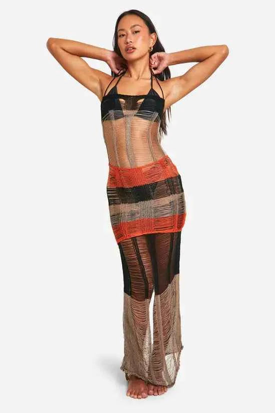 Boohoo - Ladder Knit Colour Block Beach Maxi Dress