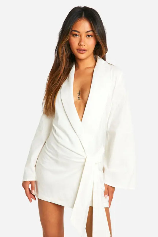 boohoo Linen Look Wrap Shirt Dress