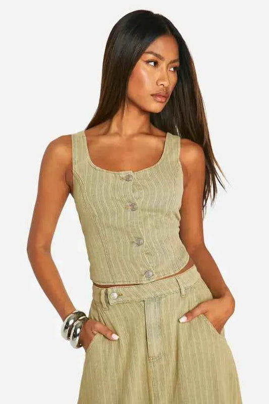 boohoo Tinted Wash Denim Crop Top