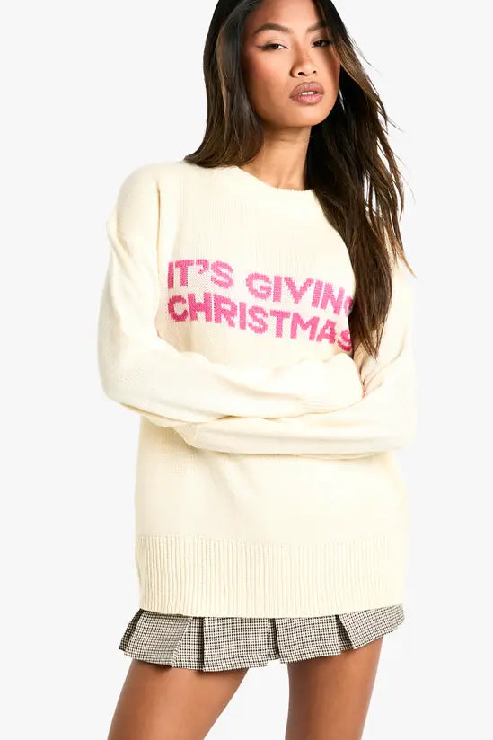 boohoo Its Giving Christmas Slogan Oversized Jumper