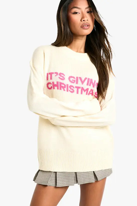 boohoo Its Giving Christmas Slogan Oversized Jumper