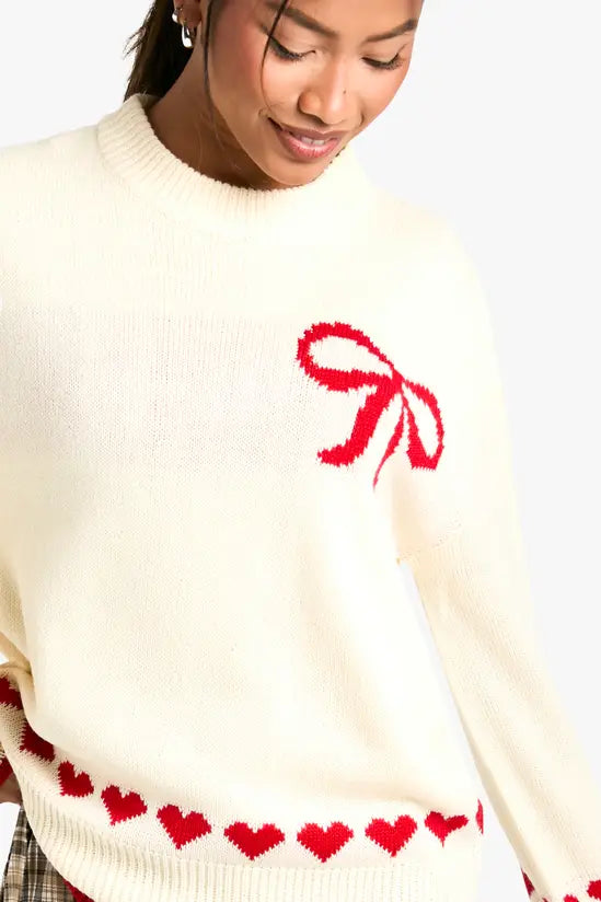 boohoo Oversized Heart & Bow Jumper