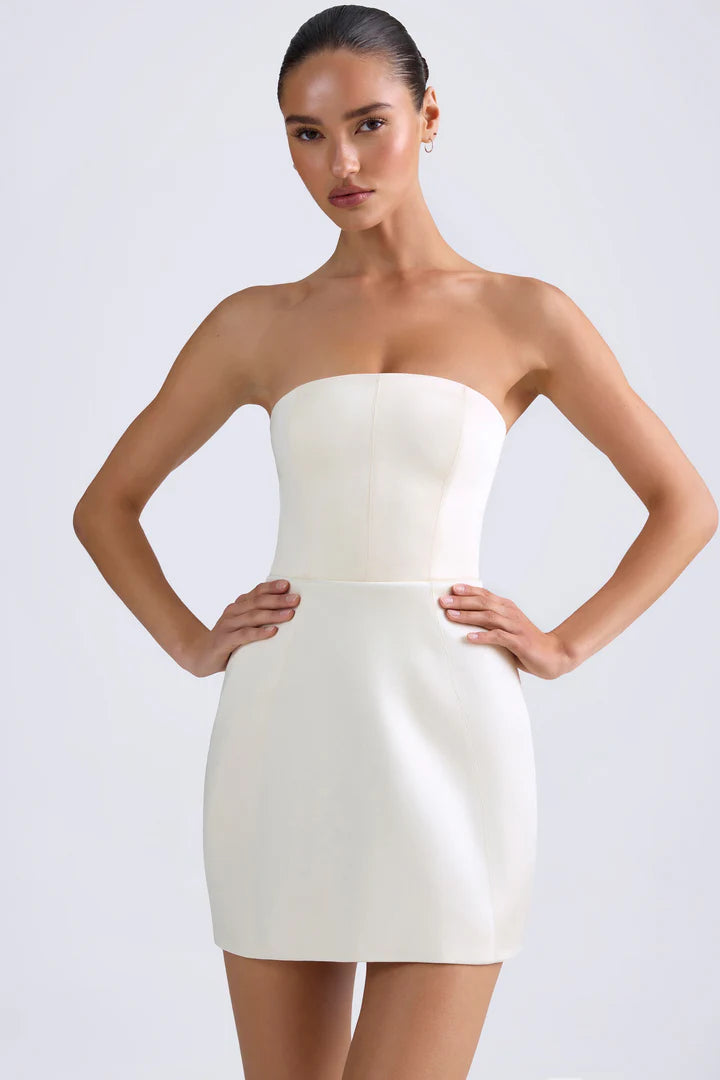 Ohpolly - Bandeau Structured Tulip Mini Dress in Ivory