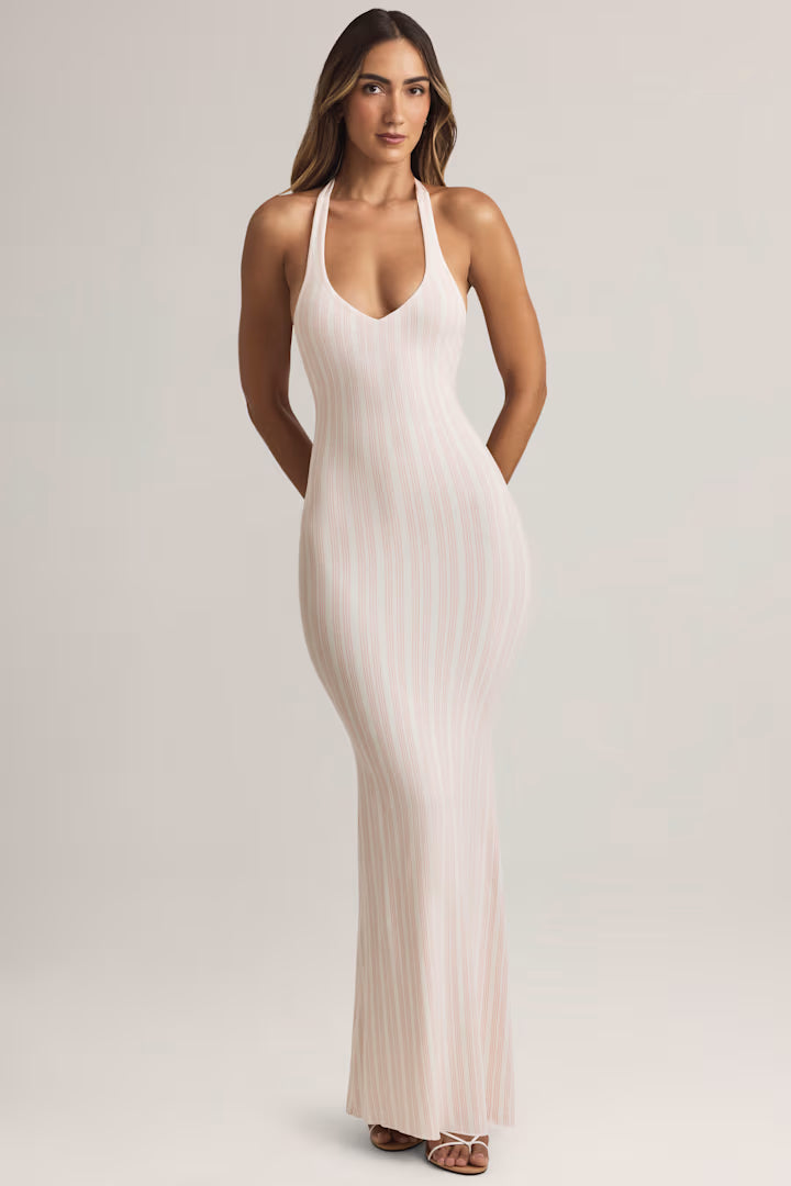 Ohpolly - Modal Halterneck Maxi Dress in Stripe Print