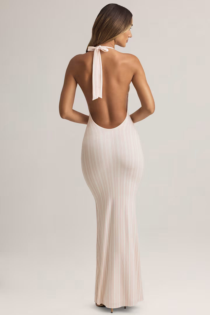 Ohpolly - Modal Halterneck Maxi Dress in Stripe Print