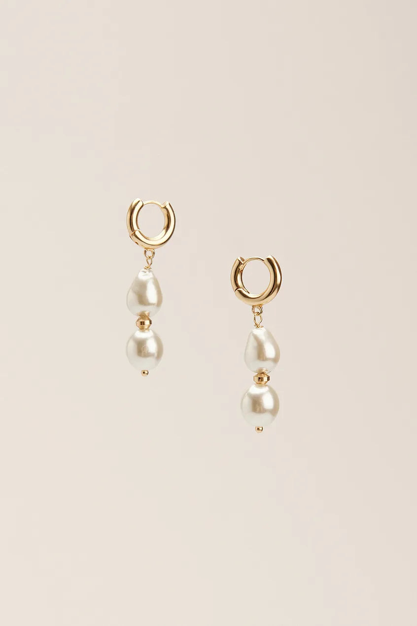 Hanging Pearlrow Earrings White/Gold