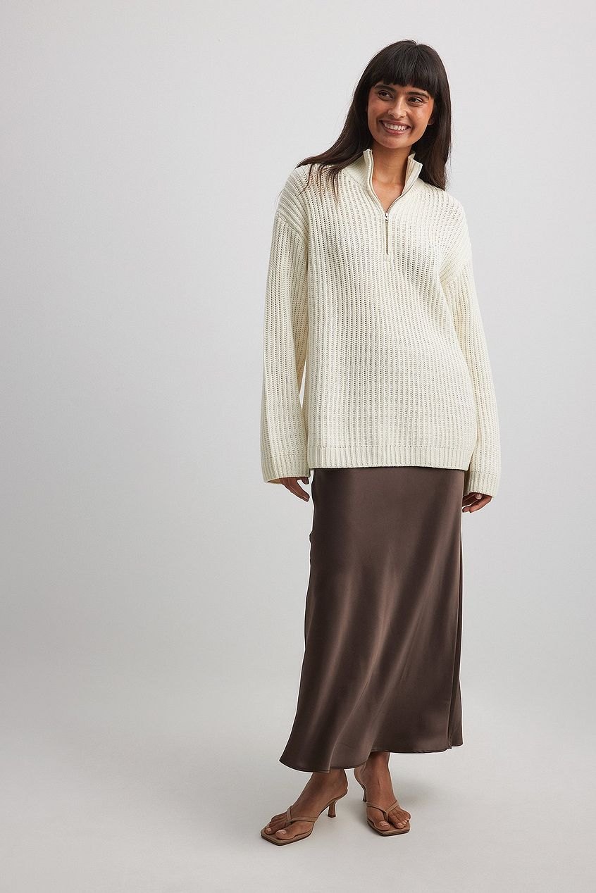 High Neck Zipped Knitted Sweater