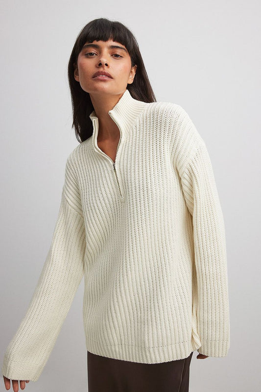 High Neck Zipped Knitted Sweater