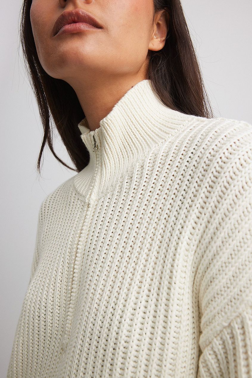 High Neck Zipped Knitted Sweater