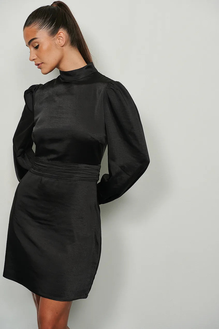 High Neck Satin Dress Black