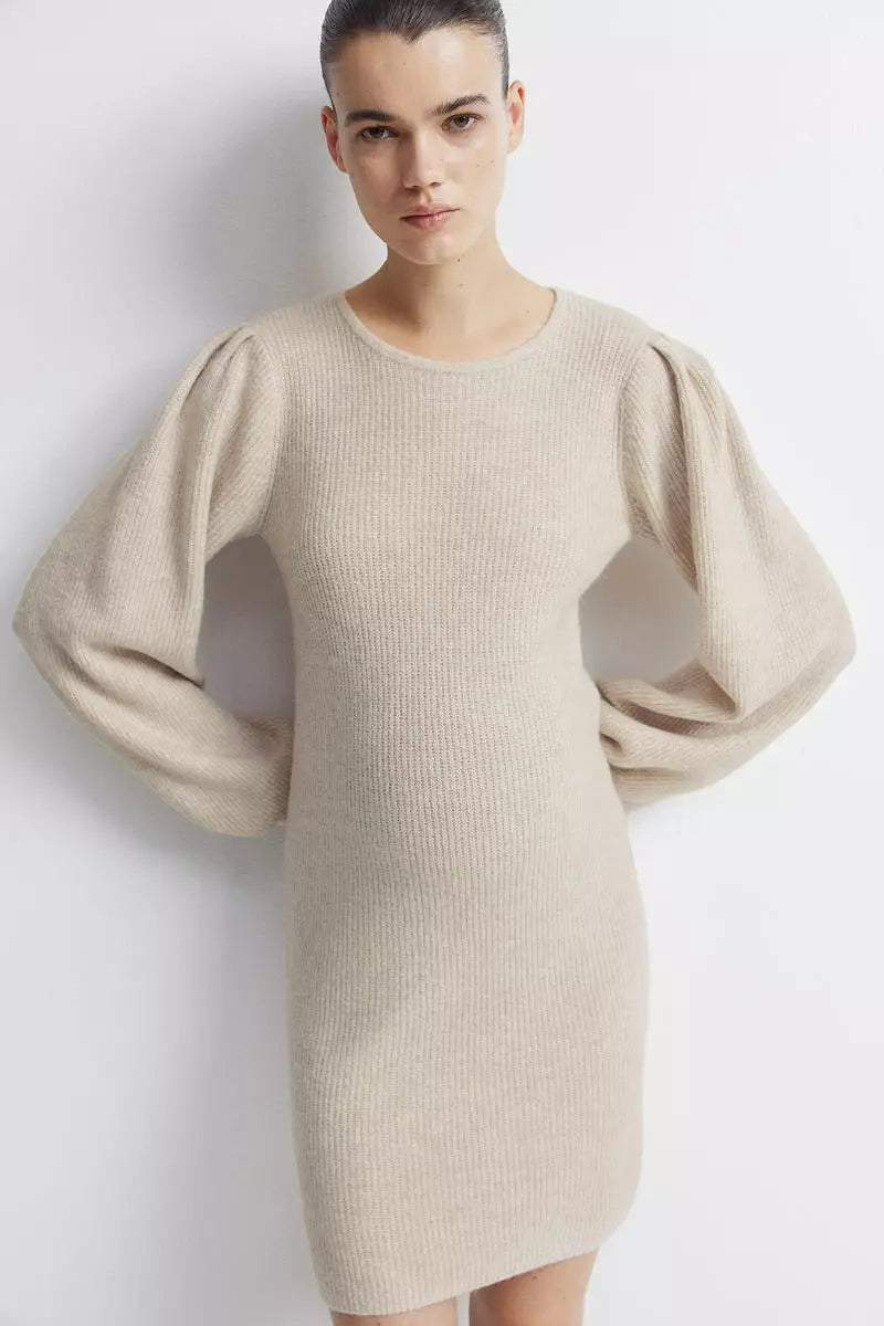 H&M - MAMA Balloon-sleeved rib-knit dress
