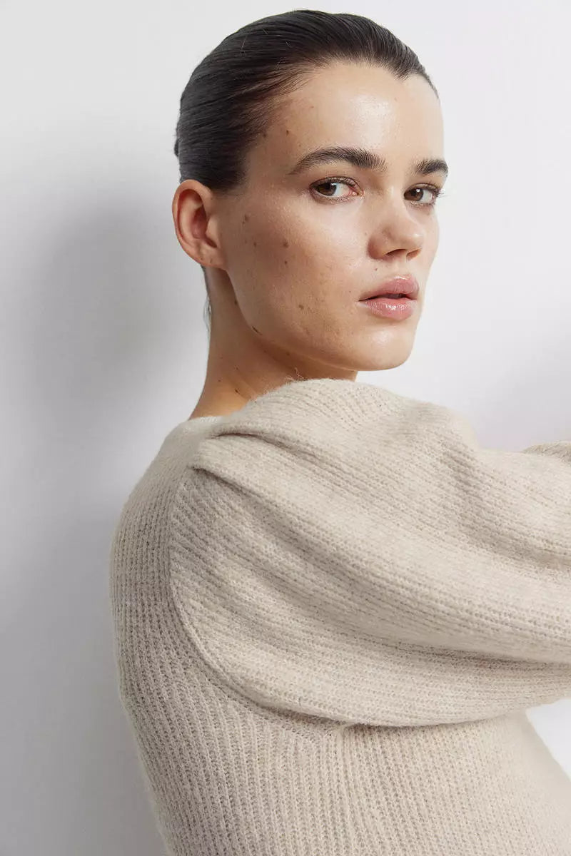 H&M - MAMA Balloon-sleeved rib-knit dress