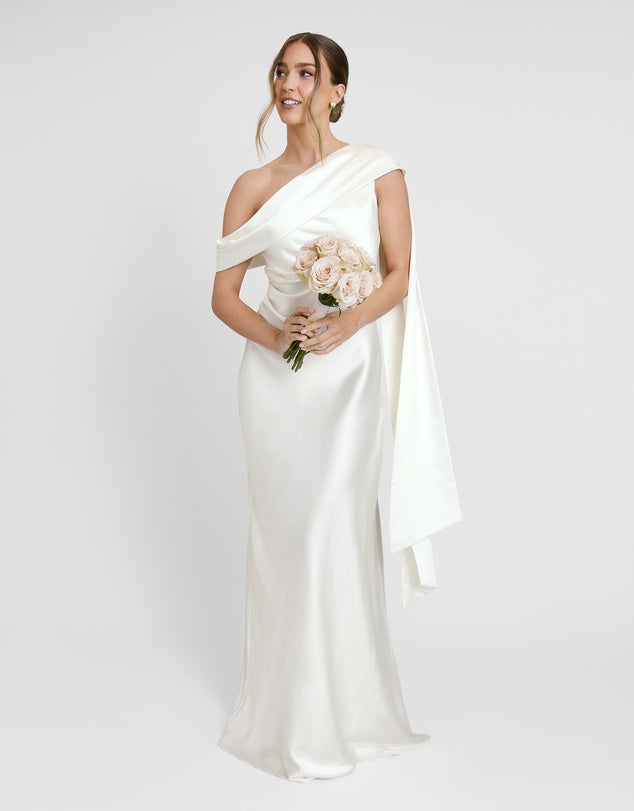 Six Stories Bridesmaids satin drape one shoulder dress