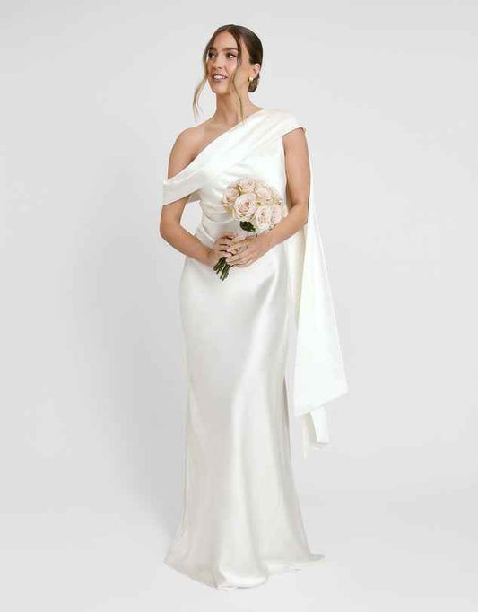 Six Stories Bridesmaids satin drape one shoulder dress