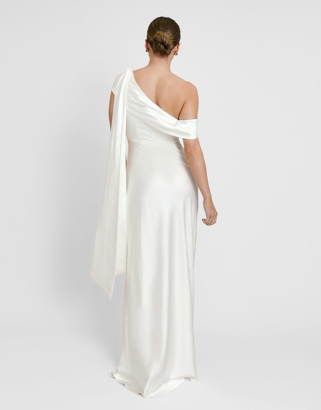 Six Stories Bridesmaids satin drape one shoulder dress