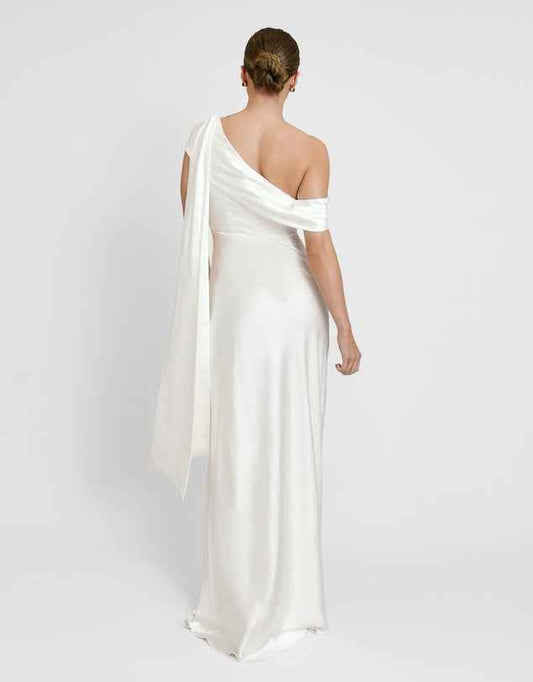 Six Stories Bridesmaids satin drape one shoulder dress
