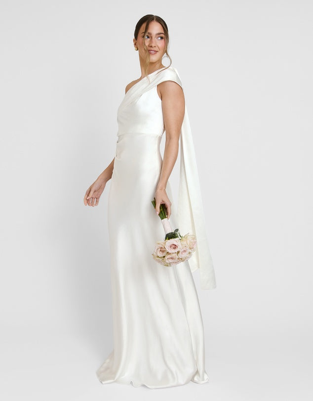 Six Stories Bridesmaids satin drape one shoulder dress