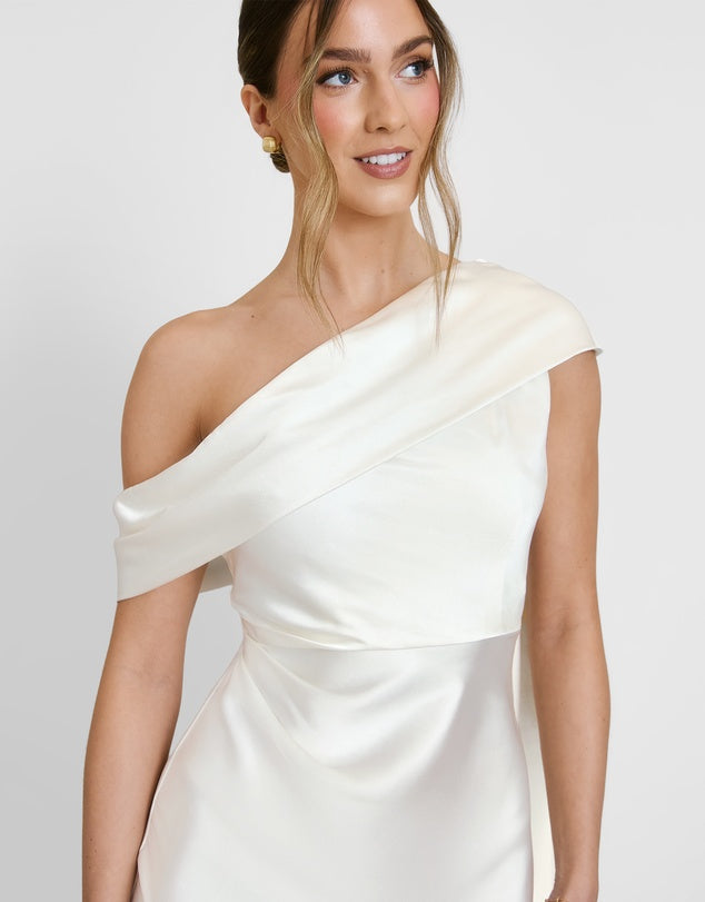 Six Stories Bridesmaids satin drape one shoulder dress